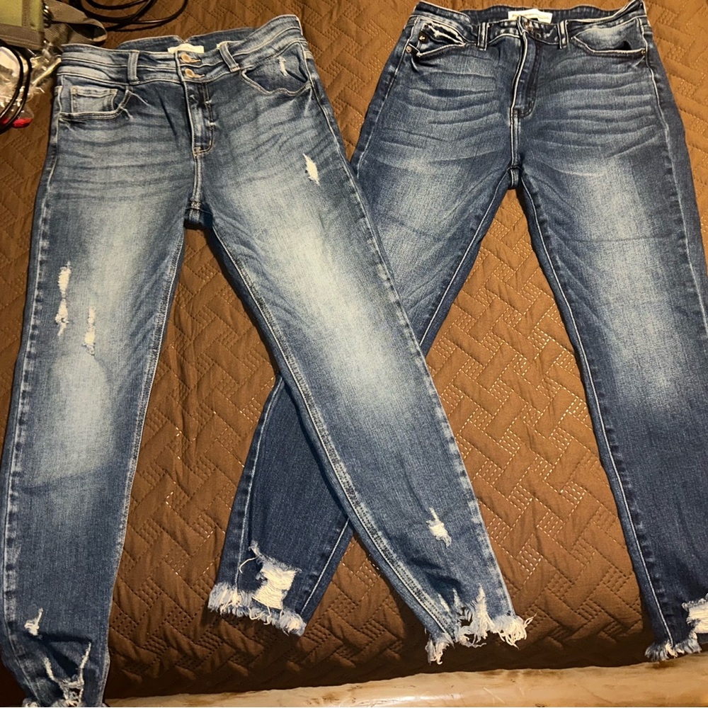Women’s Kancan jeans two pair with distressed bottoms size 29